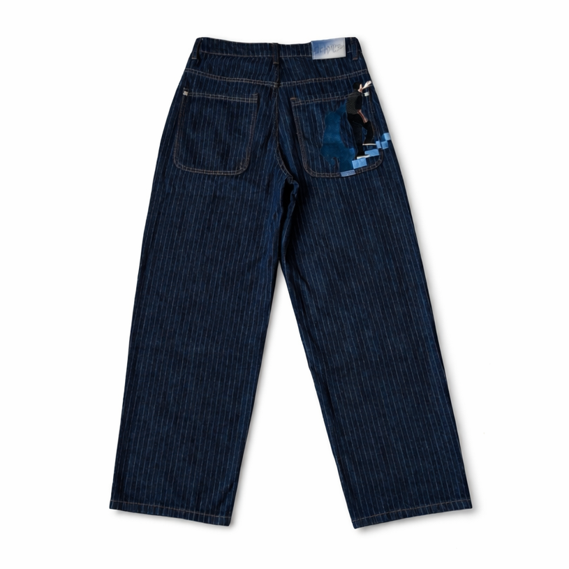 Pinstripe Patchwork Denim Jeans
