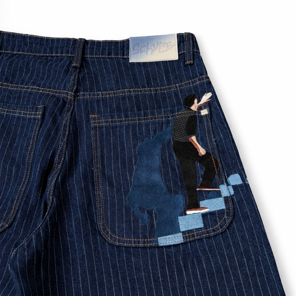 Pinstripe Patchwork Denim Jeans