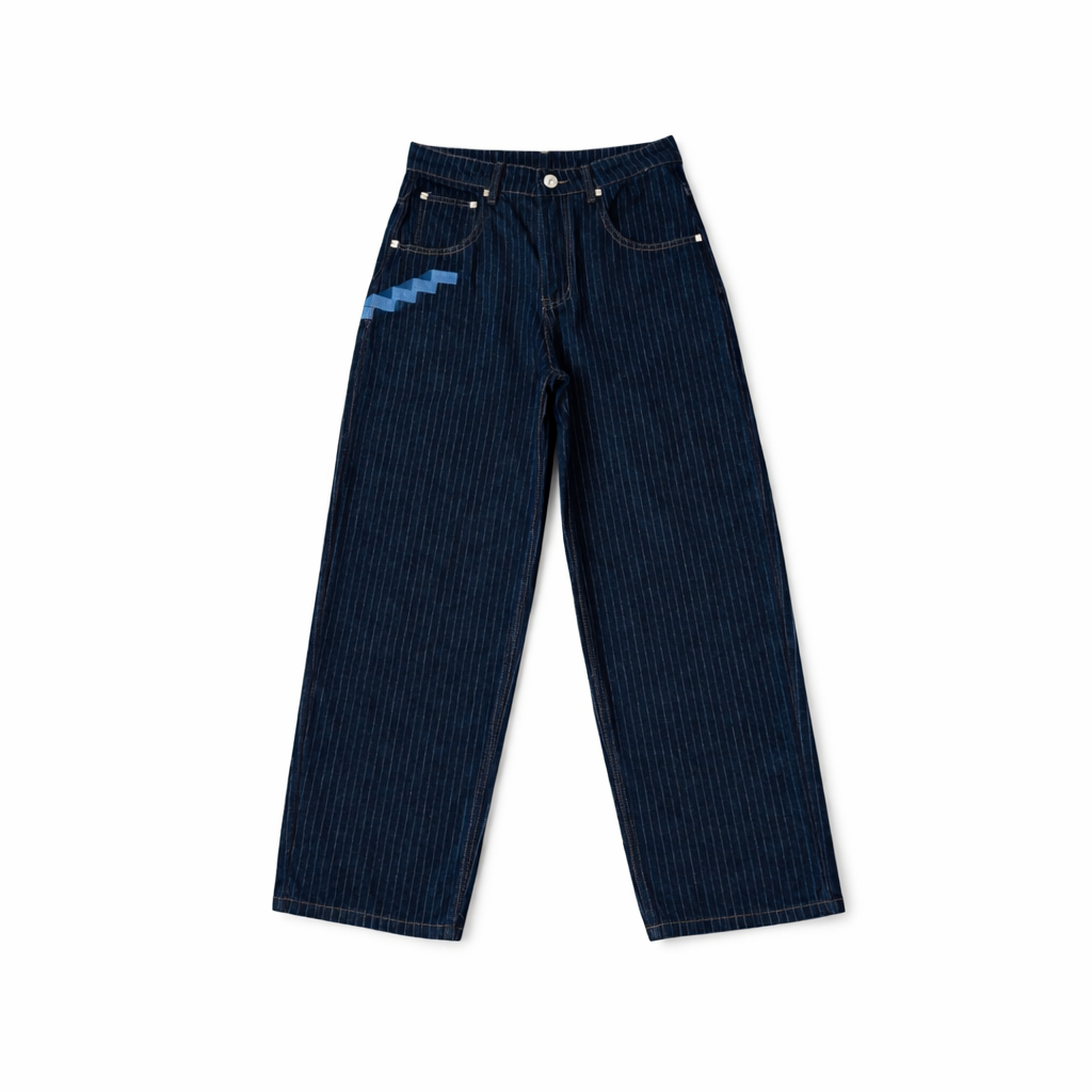 Pinstripe Patchwork Denim Jeans