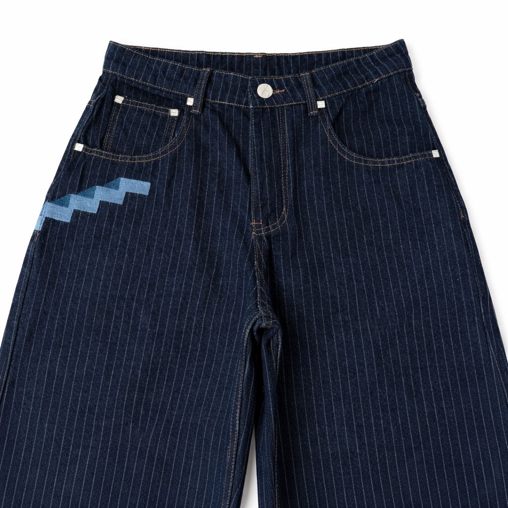 Pinstripe Patchwork Denim Jeans