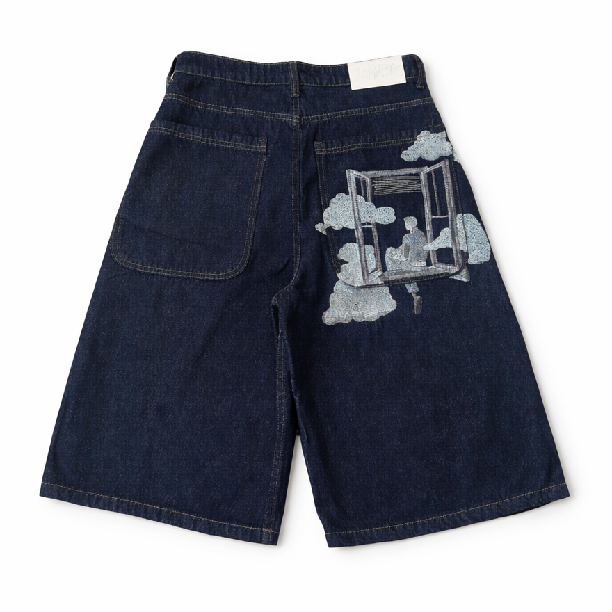 Window Embroidered Denim Shorts