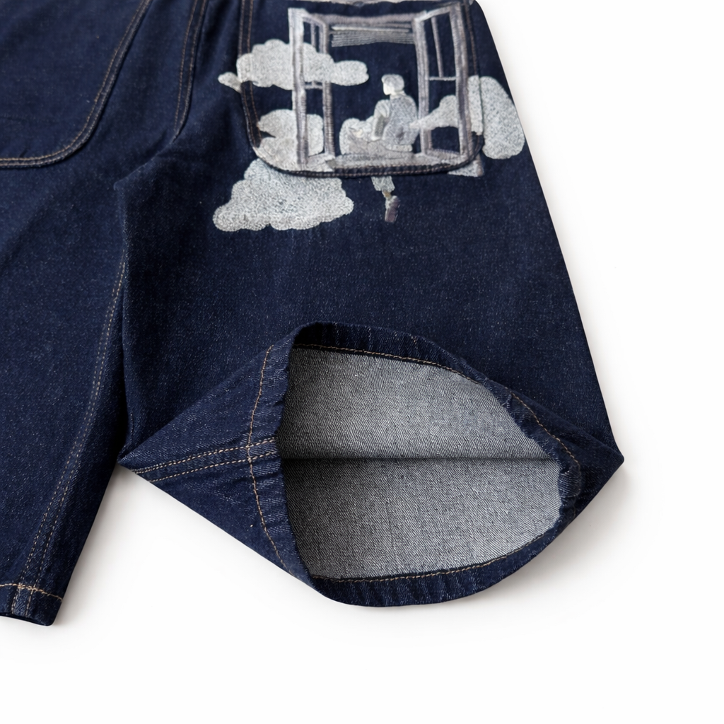 Window Embroidered Denim Shorts