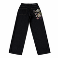 Floral Skull Embroidered Denim Jeans