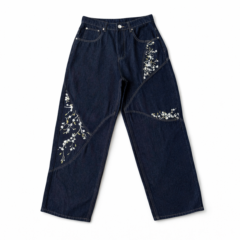 Blossom Panel Raw Denim Jeans