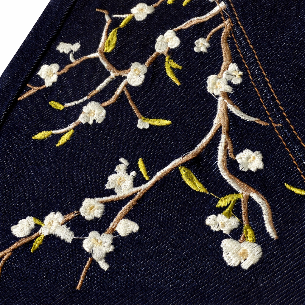 Blossom Panel Raw Denim Jeans